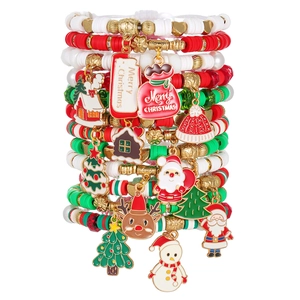 Détails de bracelets de Noël multicouches avec perles colorées et pendentifs de fête