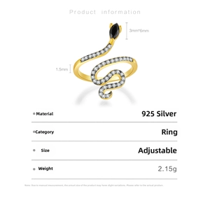Detailed technical diagram of 925 silver snake ring with size and weight measurements