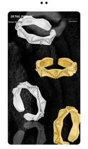 Detail display of S925 sterling silver twisted beaded rings in gold and silver finishes