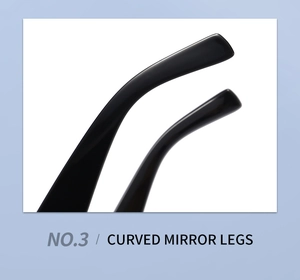Detail view of glossy black curved ergonomic sunglasses legs for punk hip-hop style