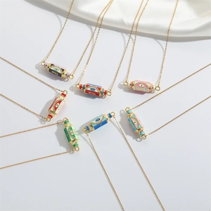 Evil Eye long pendant necklace with WILL engraving in seven colorful enamel options