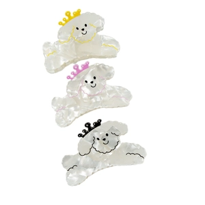 Three-piece set of cute dog-shaped acetate hair claws with crown details in varied colors