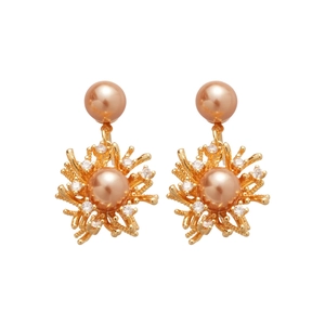 Orecchini a fiore placcati oro 18K con perle champagne e zirconi per donna eleganti