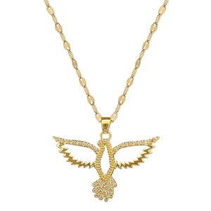 Elegant gold hollow owl pendant necklace with sparkling zircons on a fancy chain