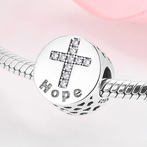 S925 sterling silver cross charm with sparkling cubic zirconia and Hope engraving