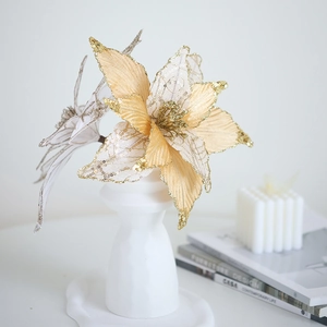 Champagne gold and white artificial poinsettia flowers for Christmas tree decoration