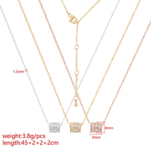 Three-color titanium steel necklace with triple-layered crystal cylinder pendants