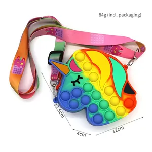 Rainbow unicorn silicone shoulder bag for kids with colorful alpaca printed strap
