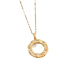 Titanium steel gold donut pendant necklace with sparkling pavé crystals for women