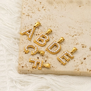 Initial Letter Pendant 18K Gold Plated 304 Stainless Steel With Artificial Pearl Inlay For DIY Jewelry Making Elegant Necklaces Charm