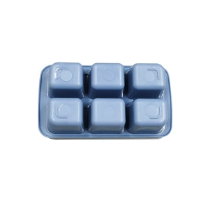 Blue 6-grid silicone ice cube tray with lid for refrigerator home use square ice molds