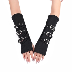 Guanti Lunghi Senza Dita Punk Scaldabraccia In Poliestere Con Fibbie In Metallo Gothic Streetwear Per Party Cosplay Nero