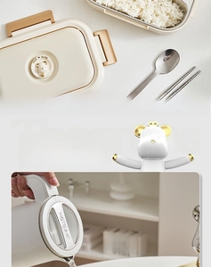 Detail of water-heated stainless steel bento box with 304 inner liner and bear handle