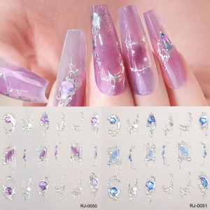 Adesivi per unghie 5D con glitter argento e ciondoli a farfalla per decorazioni nail art 3D