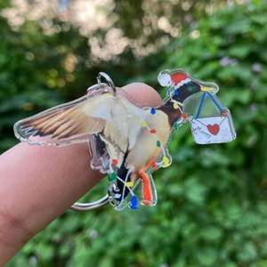 Close-up of an acrylic Christmas mallard duck pendant with Merry letter and lights