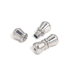 Close-up of silver stainless steel screw clasp connector with precision inner threading