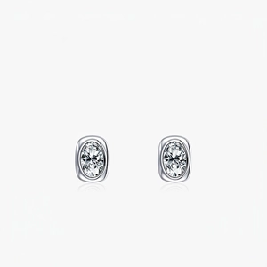 Oval Zircon Stud Earrings With 925 Sterling Silver Earring Post Vintage Bezel Setting Minimalist Jewelry For Women