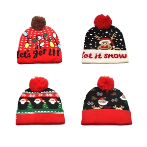 Christmas Knitted Beanie Hat Acrylic Warm Winter Pom Pom Santa Claus Reindeer Snowflake Pattern Adult