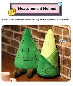 Detail view of 28cm green pine tree plush toy with soft fabric and cute face expression