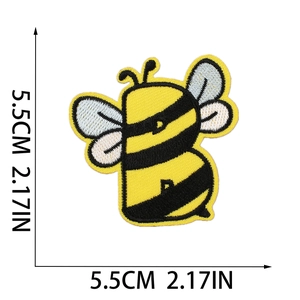 Detailed size view of honey bee embroidery patch showing 5.5cm dimensions and stitching