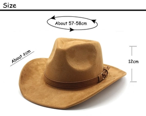 Brown western suede fedora hat dimensions with 57-58cm circumference and 8cm brim