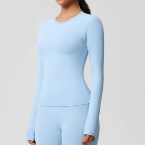 T-shirt de yoga à manches longues bleu clair pour femme vêtement de sport et pilates