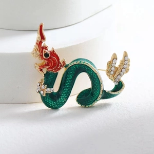 Broche Totem de Dragon Vintage pour Hommes Femmes Alliage Strass Épingle de Revers de Dragon Bijoux de Style Chinois Accessoire Cadeau