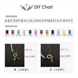 Personalized DIY chart for alphabet letters and colorful birthstones on necklaces