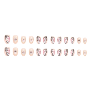 Oval surrealist press-on nails with mystical eye and butterfly patterns, 24 piece set