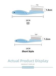 Comparaison de tailles de peignes bleus pour animaux en 14cm et 18cm avec dents en acier