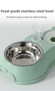 Détail du distributeur d'eau automatique avec bol inox et base antidérapante vert menthe