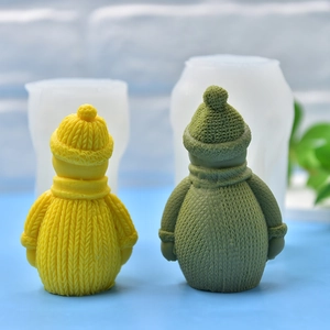 Molde de silicona de muñeco de nieve para velas con texturas de punto detalladas