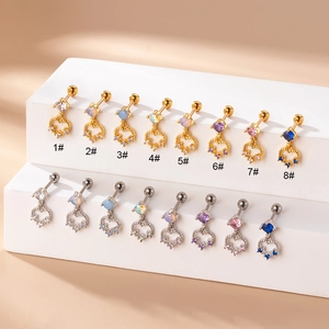 Boucle D'oreille Piercing Pendentif Coeur Creux Tige En Acier Inoxydable Cuivre Zircon Fermoir À Vis Cartilage Mode