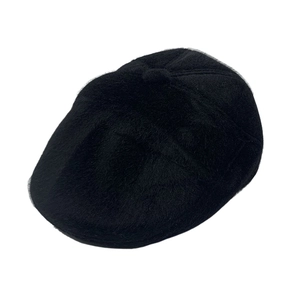 Men's winter thermal newsboy cap with ear protection in black plush fabric