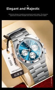 Detailed macro view of the Poedagar multifunction men's watch with steel strap in a gift box