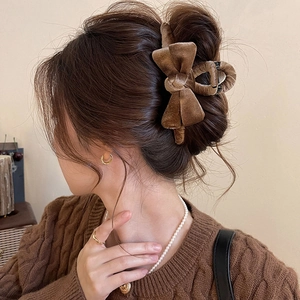 Elegant Velvet Bow Hair Claw Clip Large French Vintage Shark Grip For Thick Hair Women Retro Autumn Winter Accessory