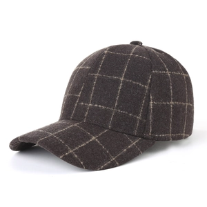 Deep brown plaid baseball cap for winter outdoor travel with ear protection flaps