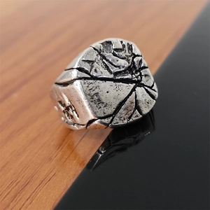 Vintage Cracked Texture Ring Alloy Silver Color Oxidized Industrial Punk Style For Men Jewelry Accessory