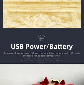 Dual power decorative Christmas music box with USB cable and battery support details