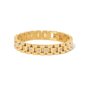 Elegant 18k gold plated stainless steel watch link bracelet with sparkling zircon stones