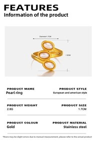Detail showing dimensions and specifications of the gold pearl stainless steel ring