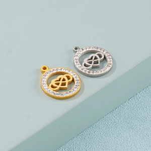 Pendentifs cœur en acier inoxydable or et argent avec strass brillants pour colliers DIY