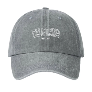 Gray washed cotton baseball cap with California West Coast embroidery and retro style