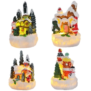 LED lighted miniature Christmas ornaments set featuring Santa Claus and snow house