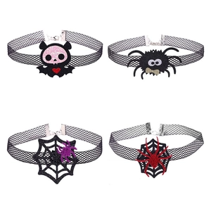 Halloween Spider Bat Choker Necklace Gothic Mesh Velvet Clavicle Chain For Women Girls Holiday Party Jewelry Accessory