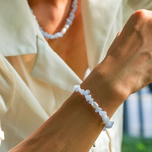 Irregular Turquoise And Imitation Artificial Pearl Spliced Bracelet Minimalist Niche Design Trendy Unisex Adjustable Jewelry