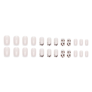Leopard print aurora French manicure set with 24 short square fake nails in brown and nude