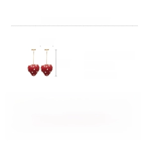Detailed size and material chart for red resin strawberry pendant earrings with rhinestones