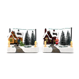 Light-up musical Christmas house ornaments with snowy scene and miniature trees