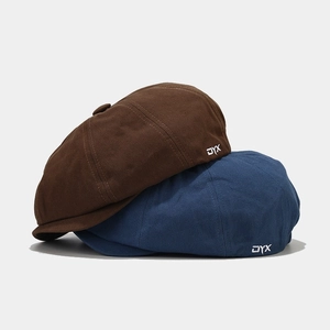 Vintage Japanese style cotton newsboy caps in brown and blue with DYX embroidery